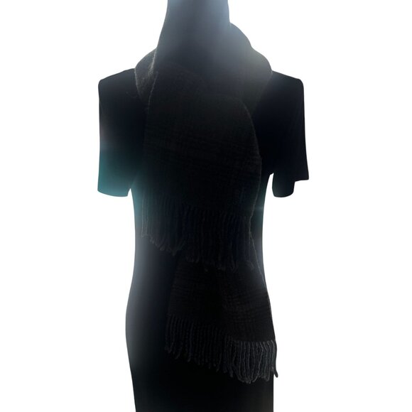 Ralph Lauren Wool Plaid Reversible Scarf  Embroidered Solid Fringe Windowpane - Picture 1 of 13